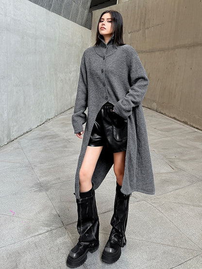 ハイネックフロントスリットニットトップ