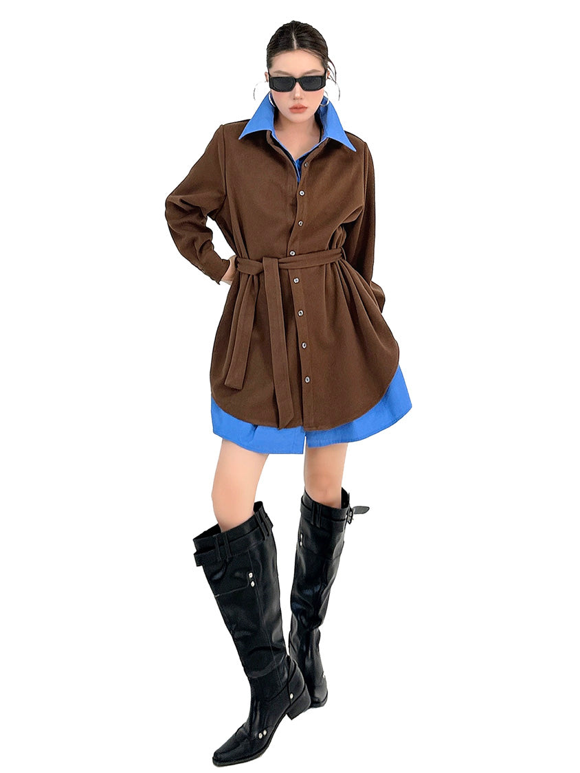 レイヤードカラーロングシャツドレス