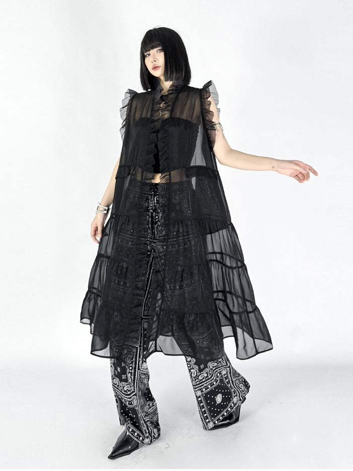 Frill sheer tiered long dress 