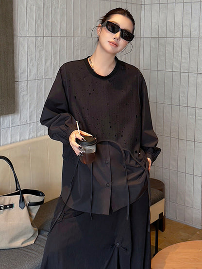 ドットストライプレイヤードブラウス