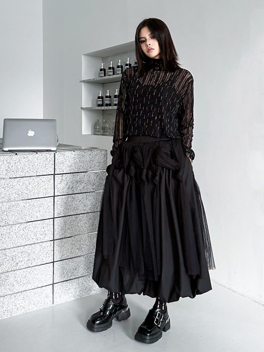 Mesh stitch top and skirt