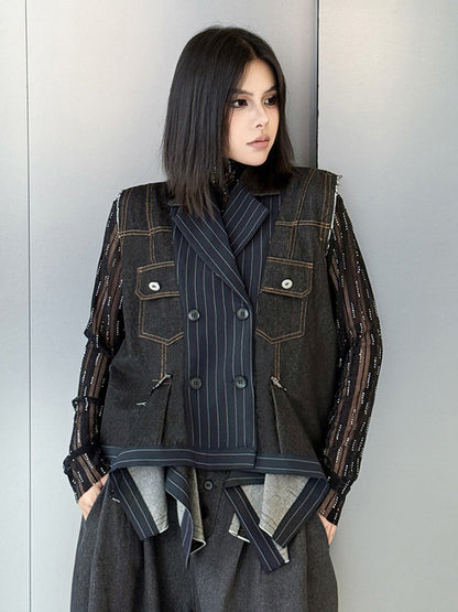 デニムピンストライプレイヤードベスト