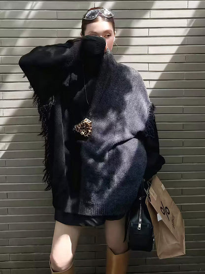 フリンジハイネックニットセーター