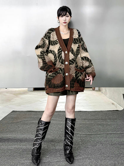 アブストラクトジャカードカーディガン