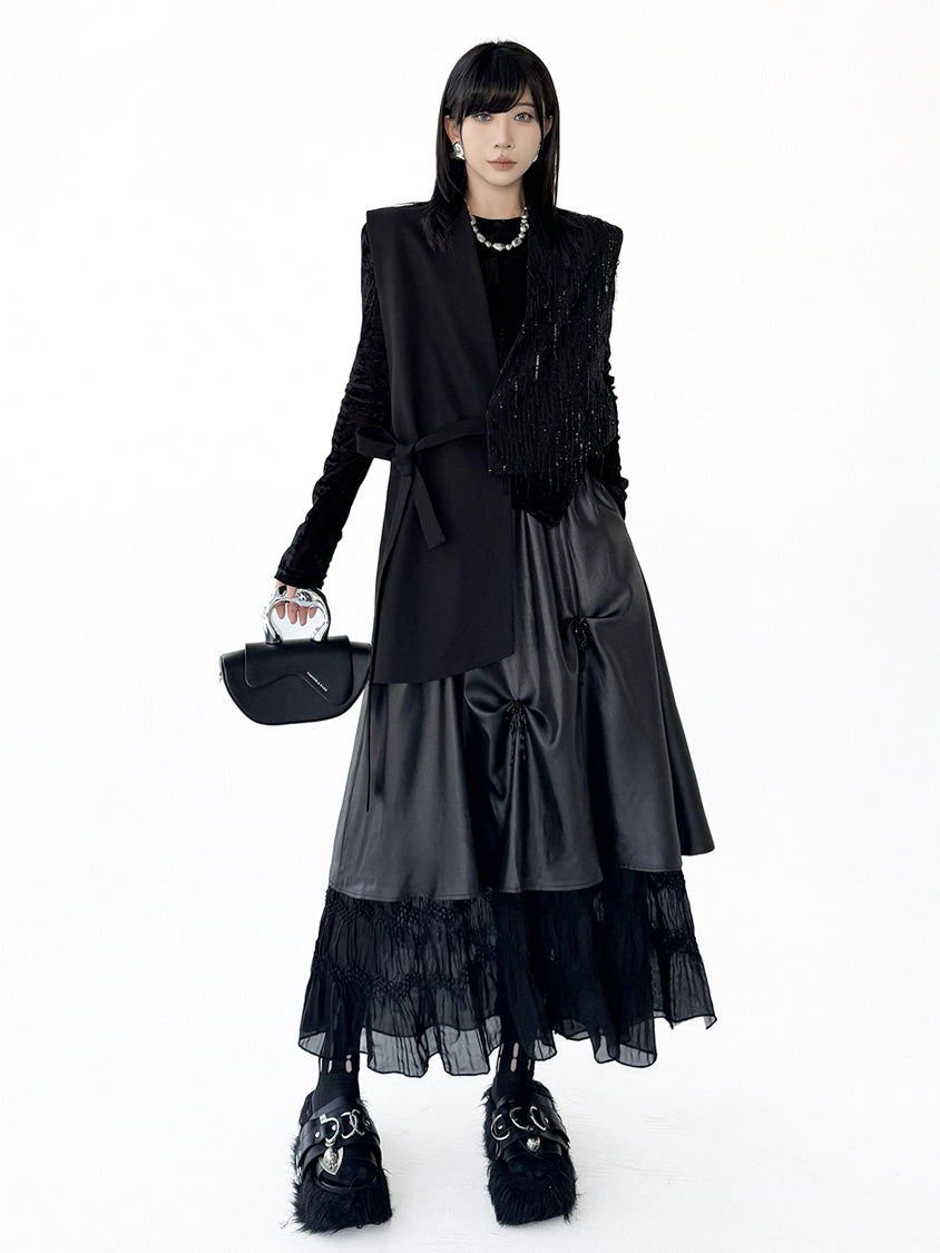 Mesh stitch top and skirt