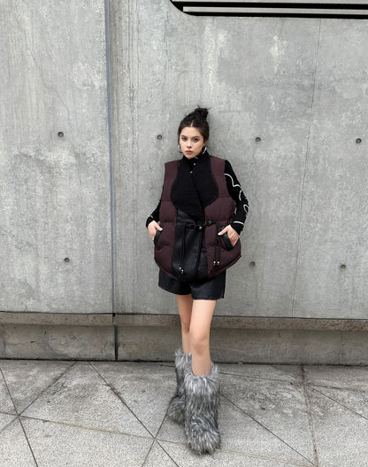 シープカラーブロックダウンベスト