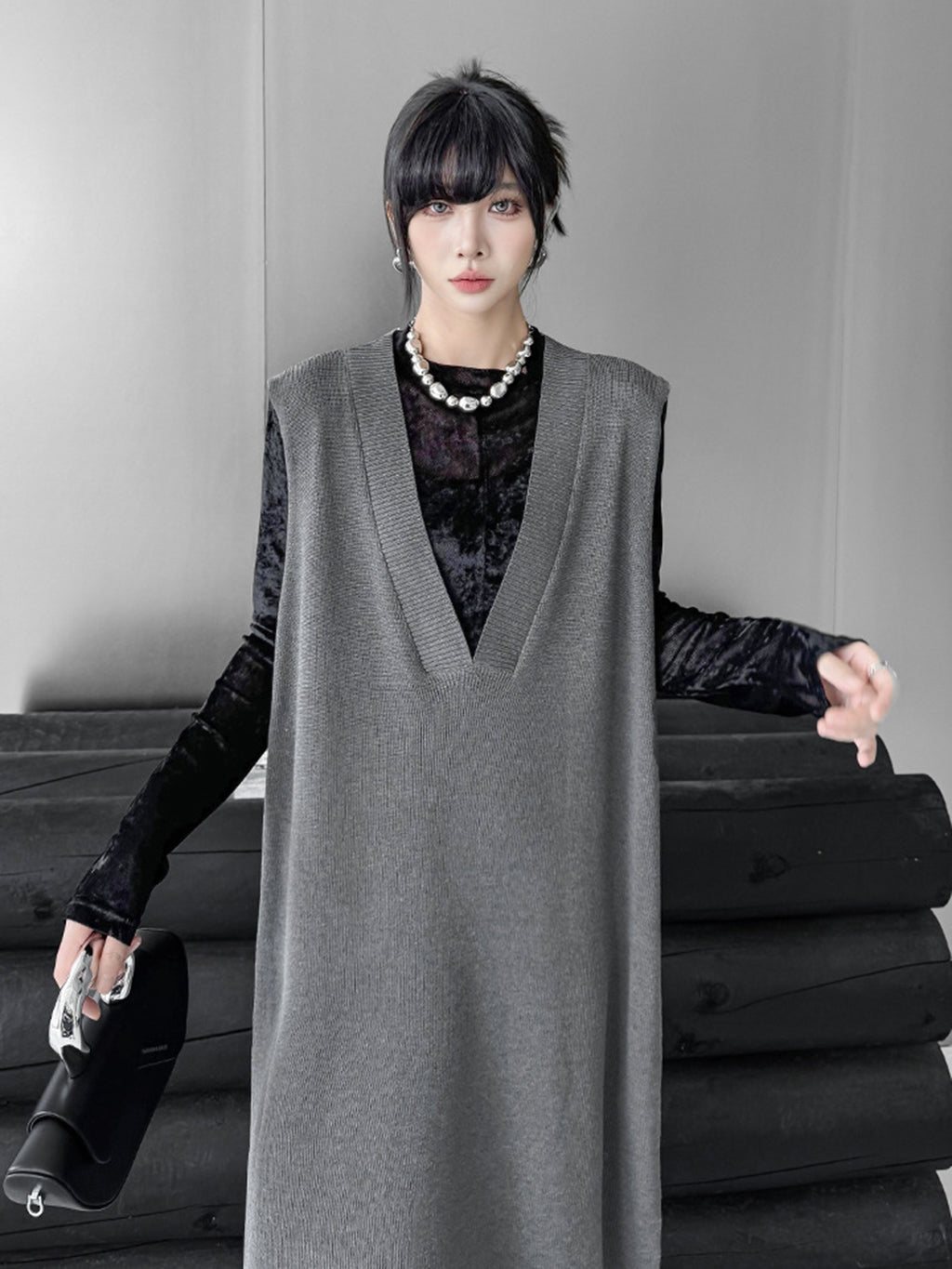 Scarf tie blouse and denim pants series 