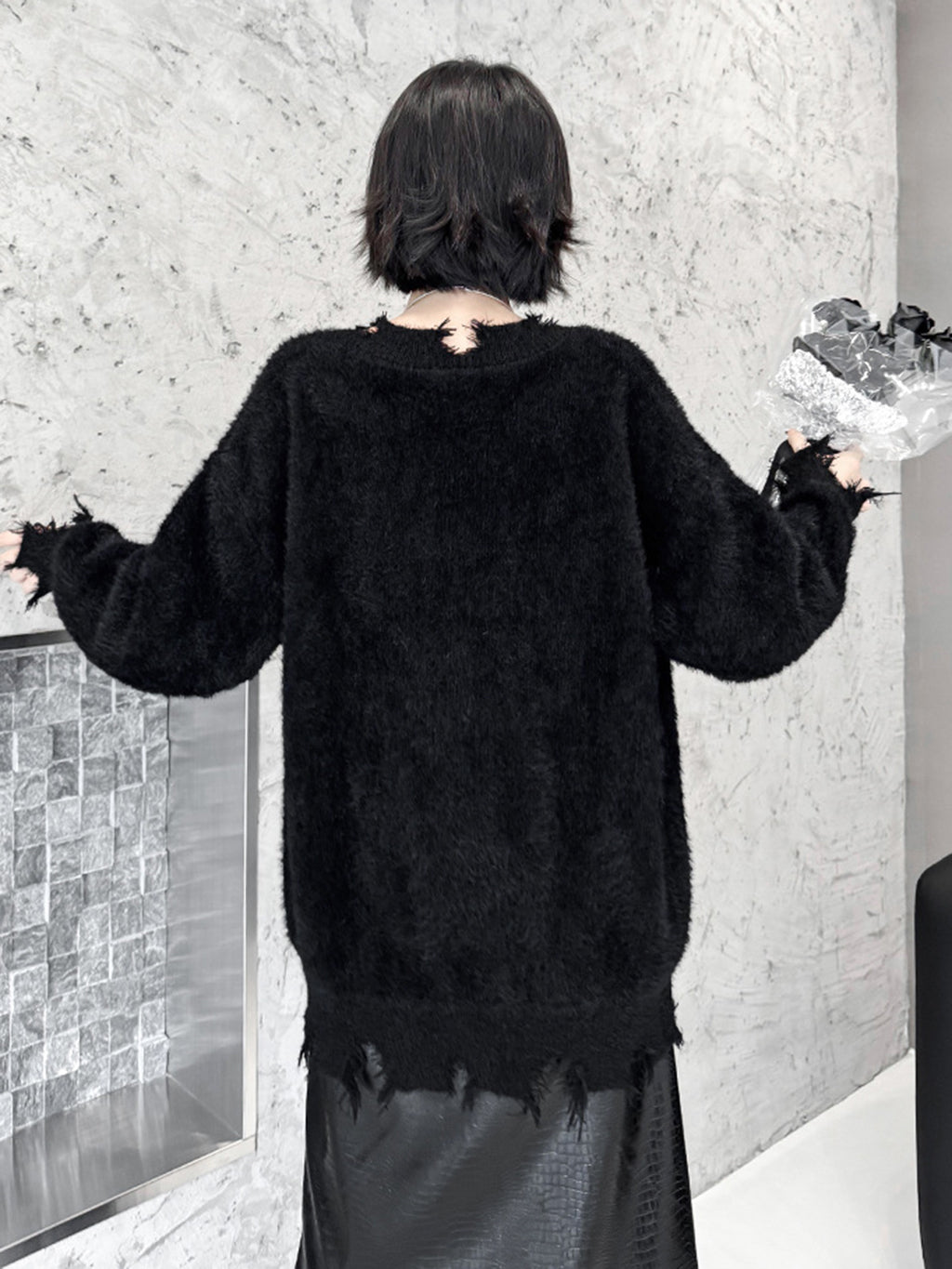 バタフライフェザーニットトップス