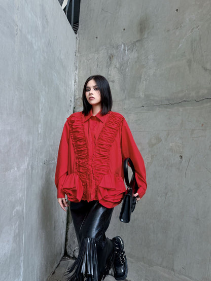 ラッフルペプラムブラウス