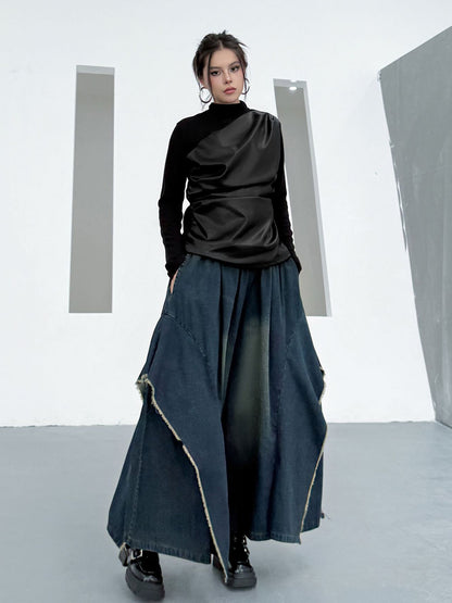 Scarf tie blouse and denim pants series 