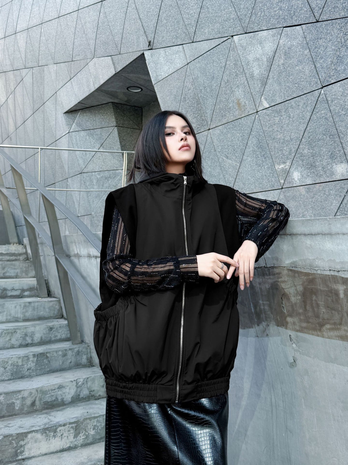 Mesh stitch top and skirt