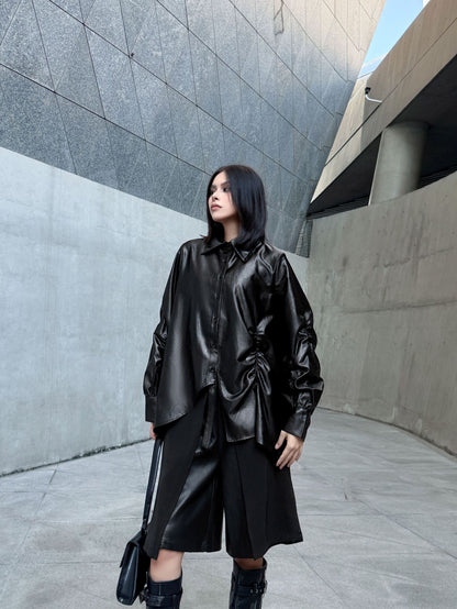 ギャザースリーブシャツブラウス