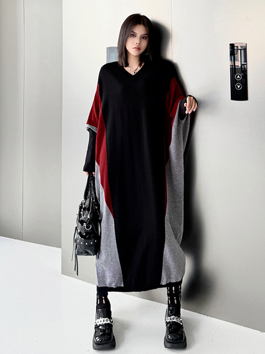 トライカラーニットドレス