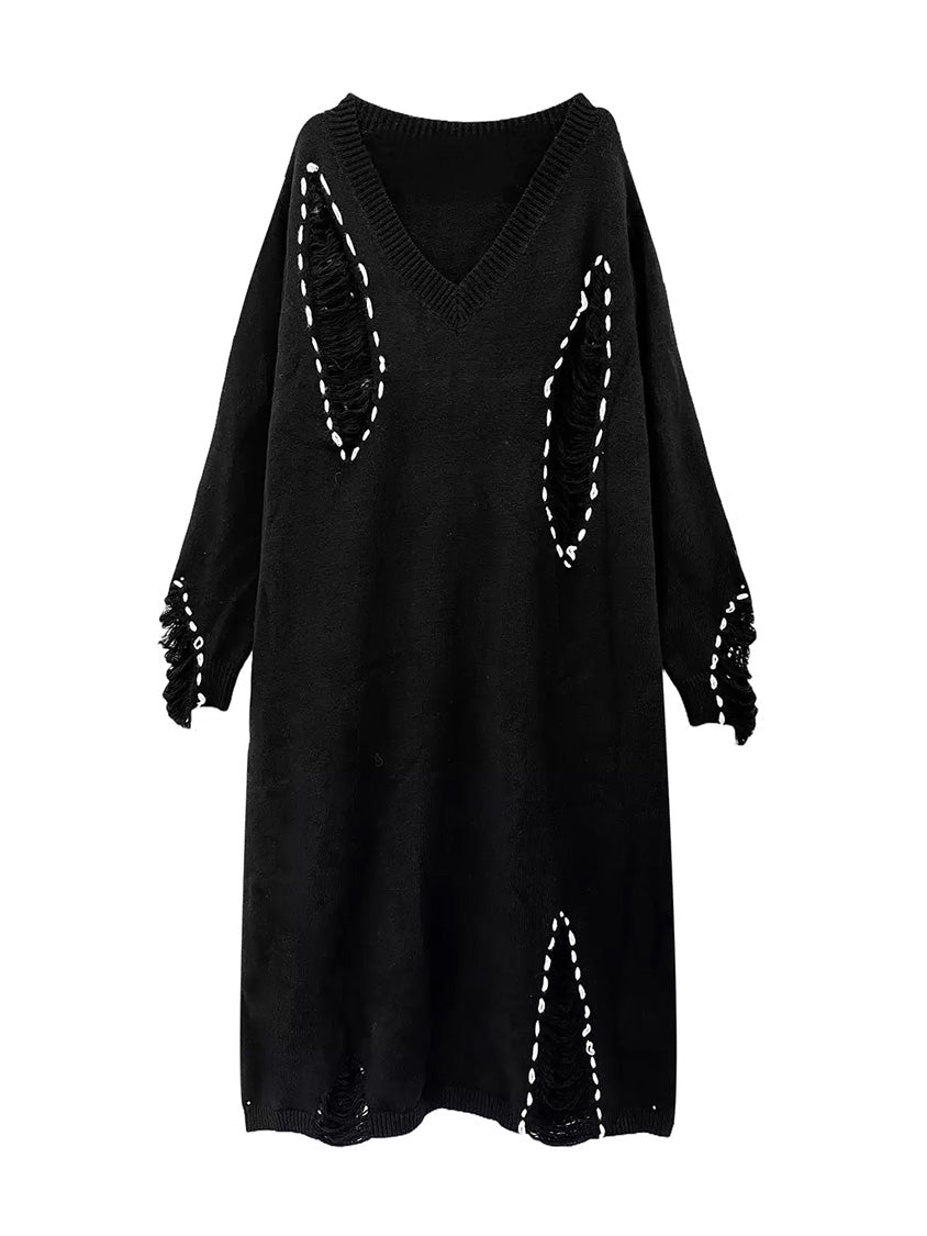 ダメージステッチニットドレス