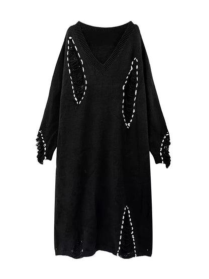 ダメージステッチニットドレス