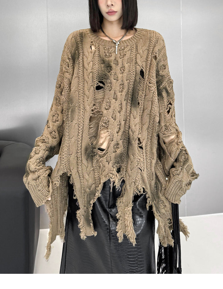 ディストレストケーブルニットトップ