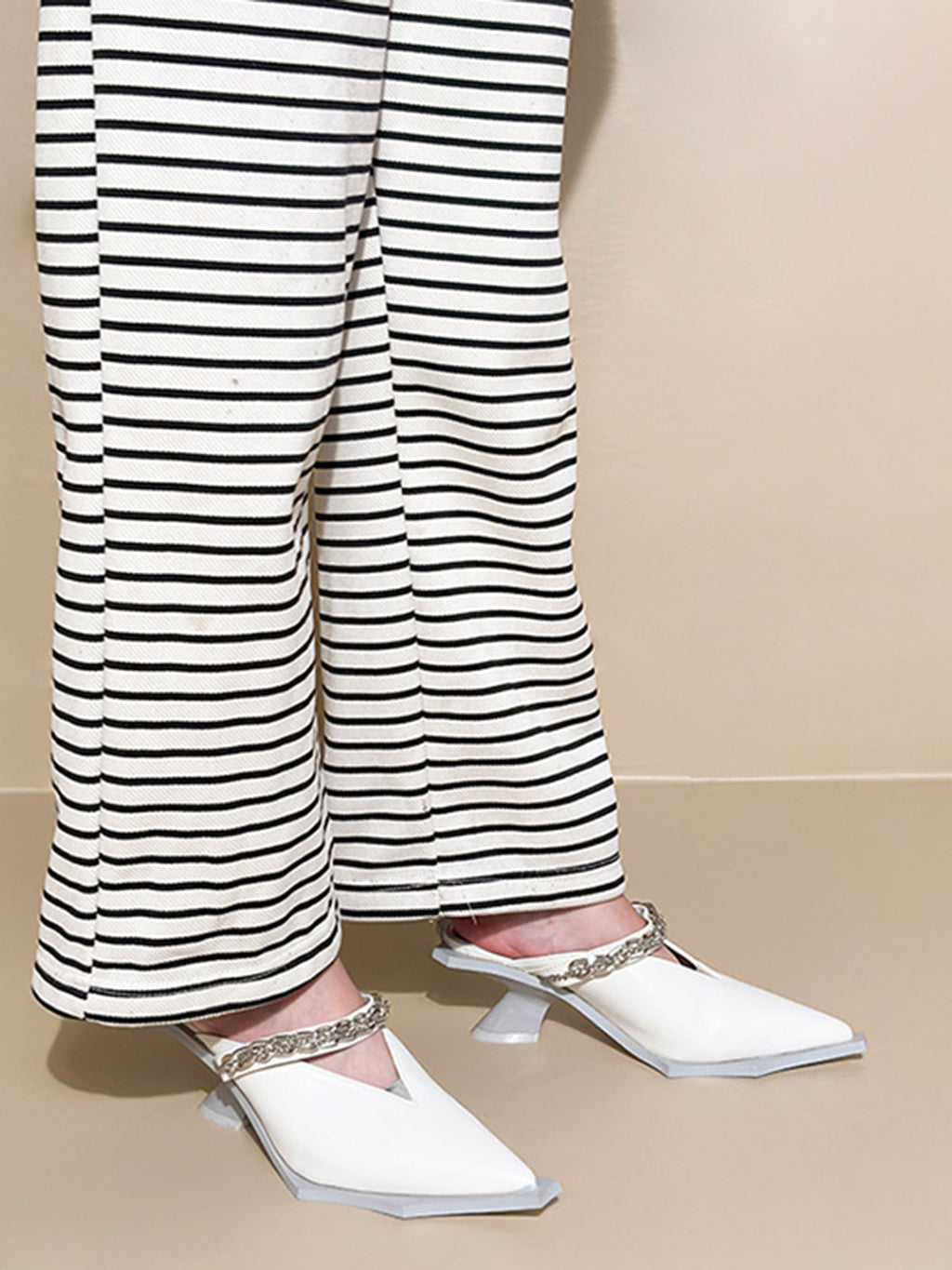 Spiky Chain Heel Mules