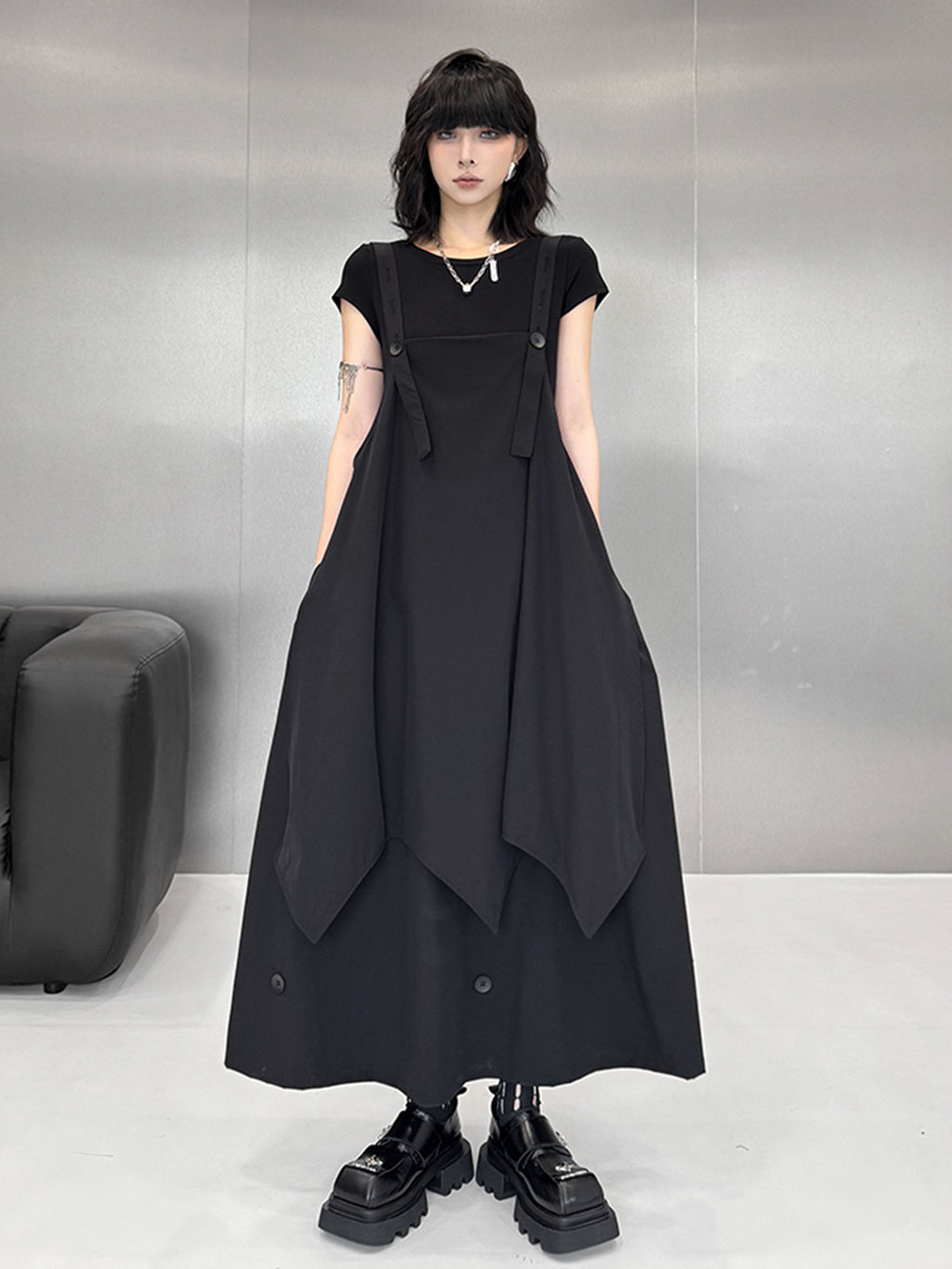 suspender drape dress