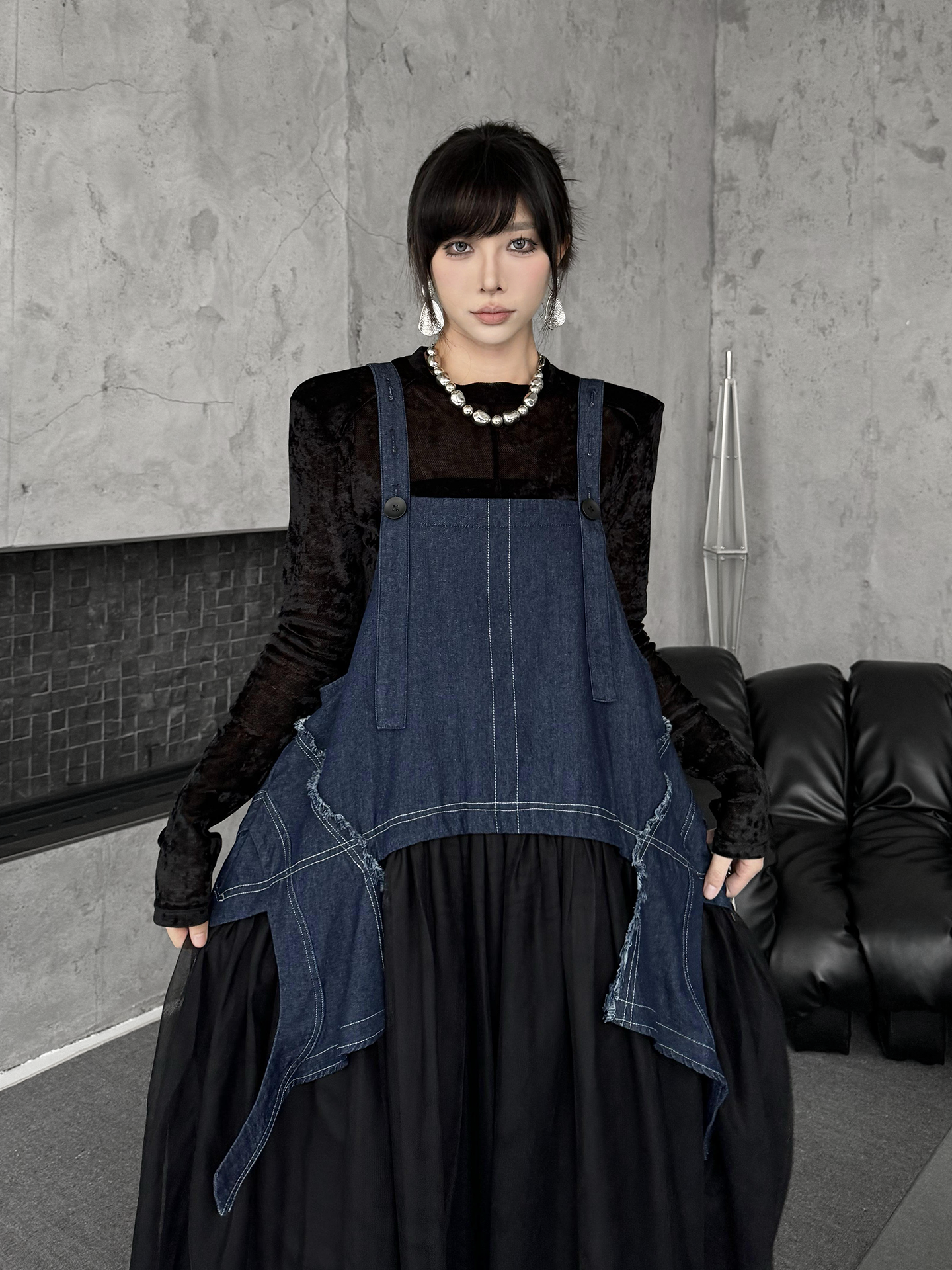Scarf tie blouse and denim pants series 