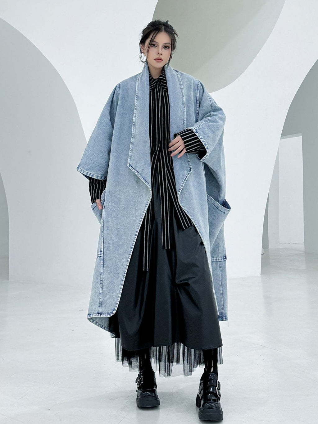 Scarf tie blouse and denim pants series 