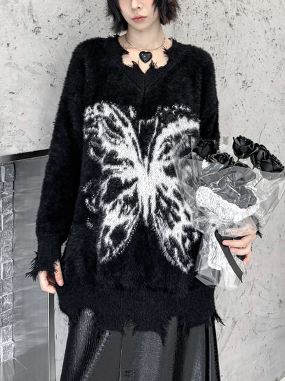 バタフライフェザーニットトップス