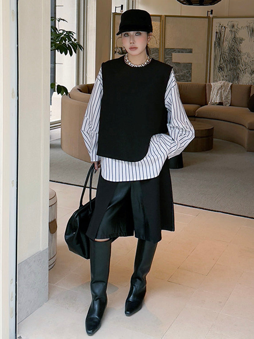 ストライプレイヤードモードブラウス