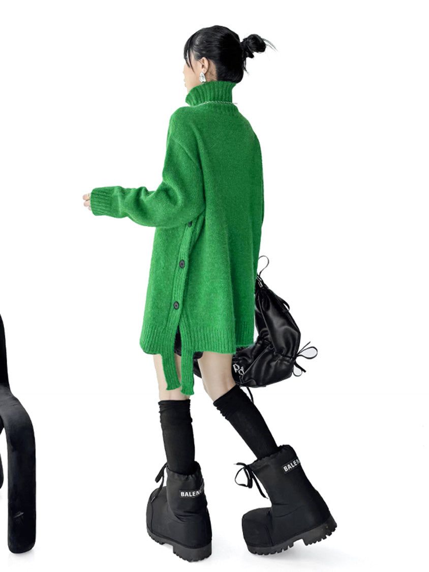 サイドボタンハイネックニットトップ