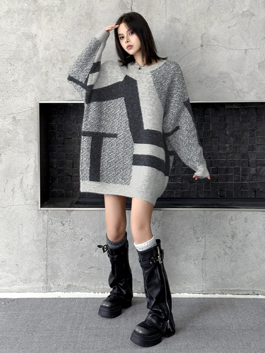 ジオメトリックニットトップ