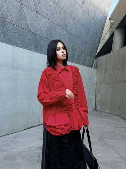 ラッフルペプラムブラウス