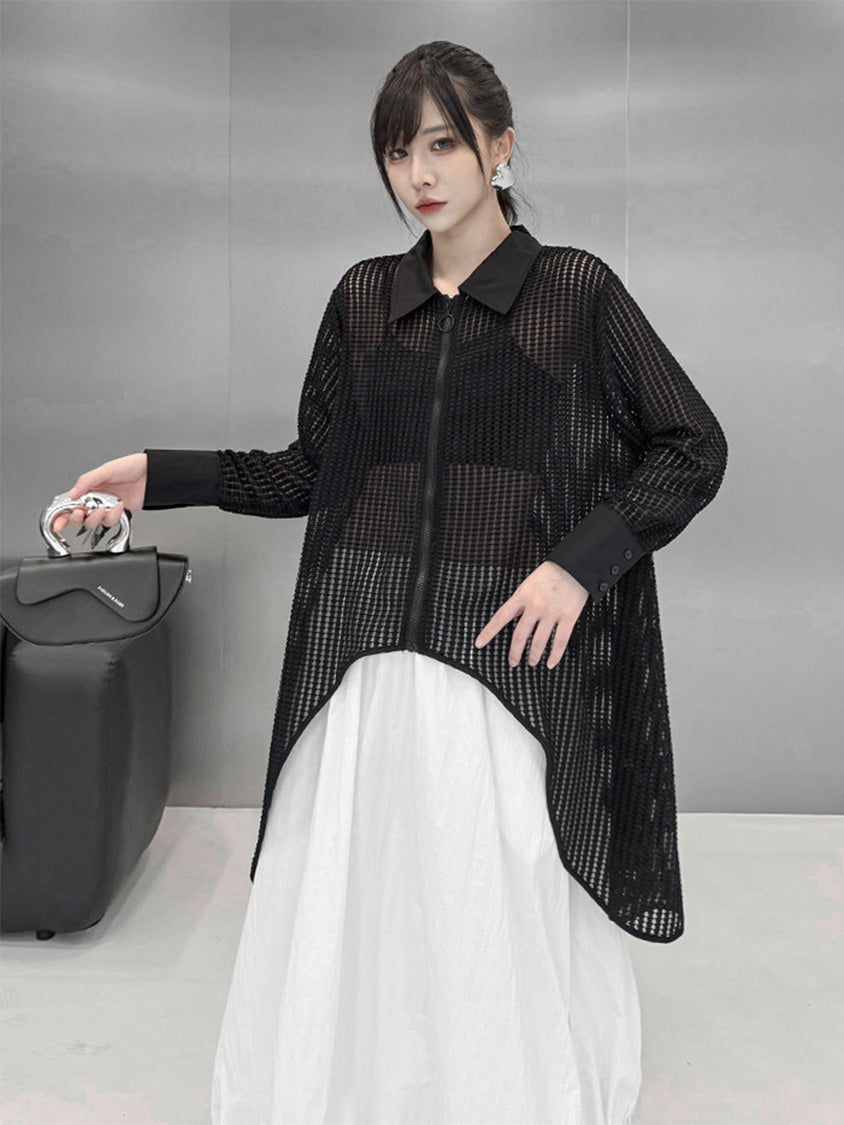 メッシュカーブラインジップトップ