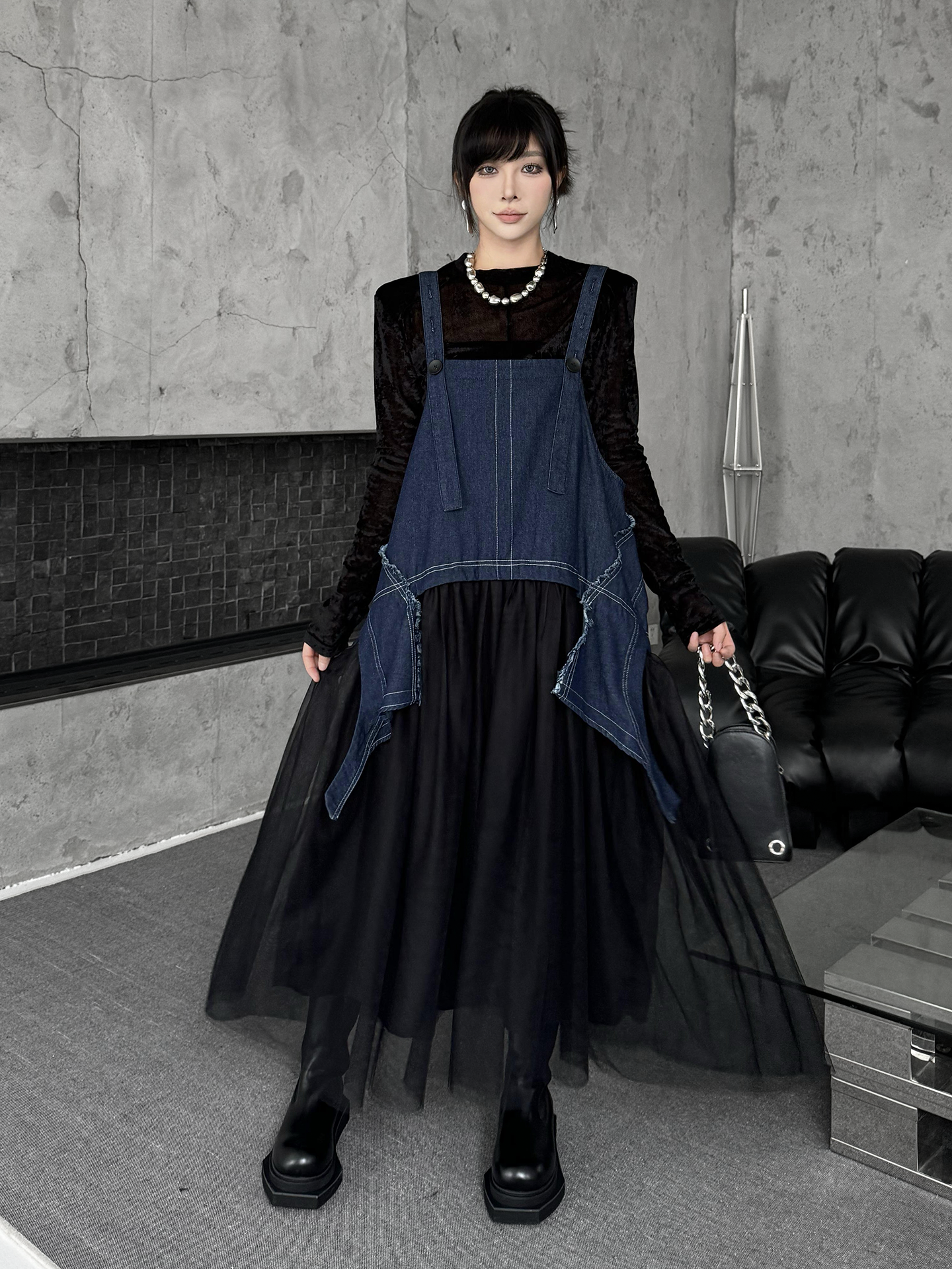 Scarf tie blouse and denim pants series 
