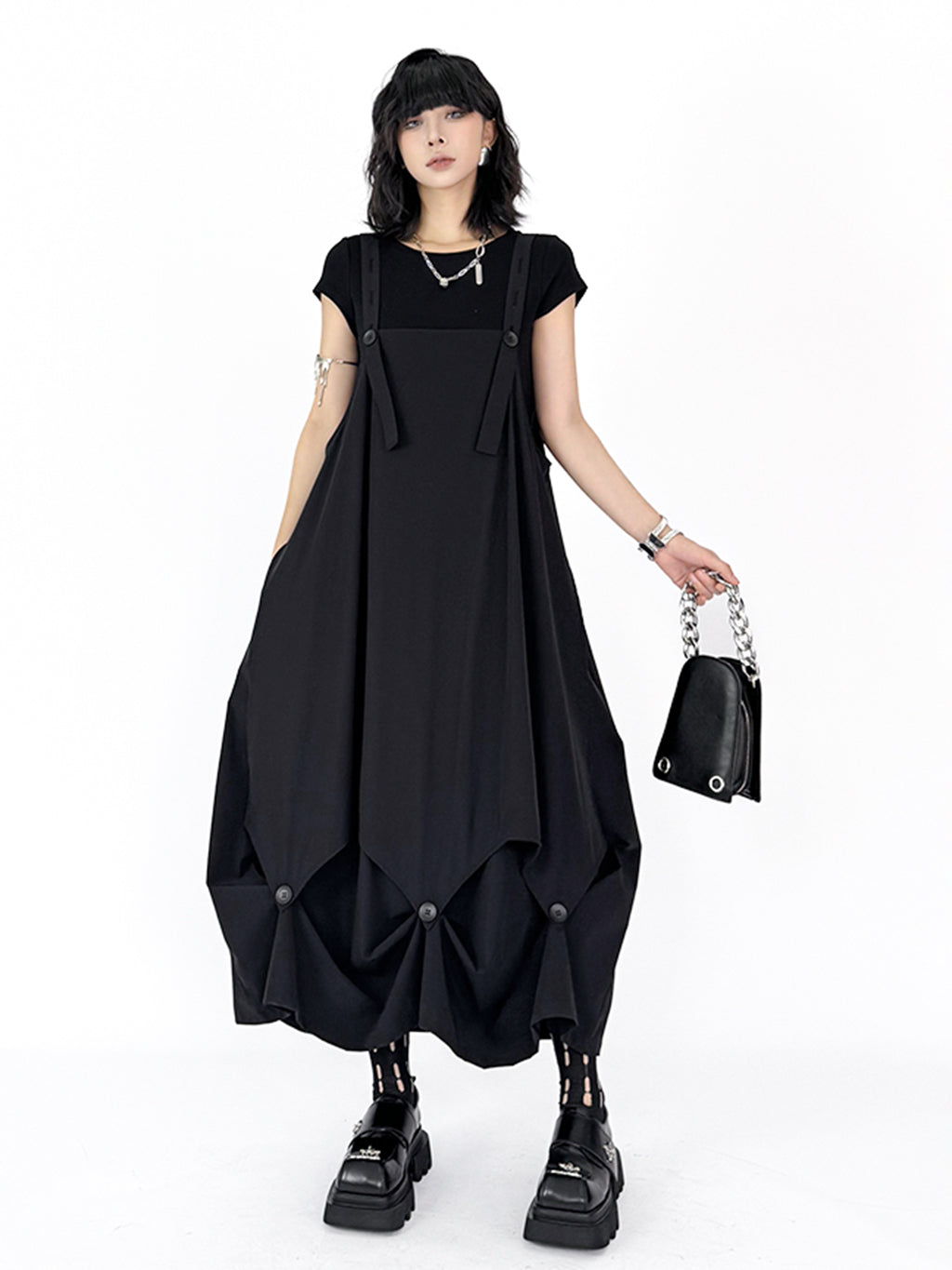 suspender drape dress