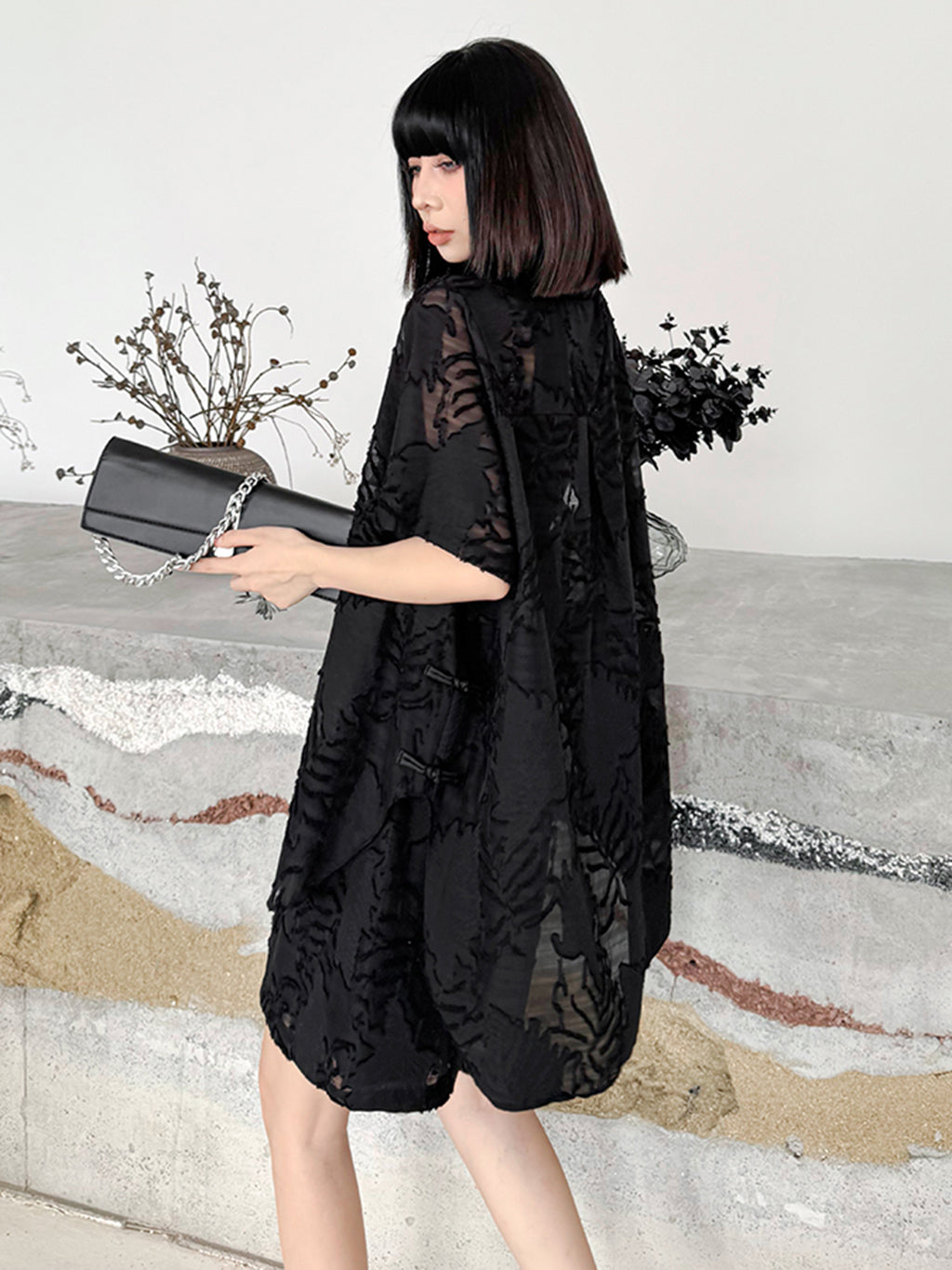 Sheer jacquard shirt and shorts 