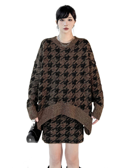 ハウンドトゥースニットトップス＆スカート