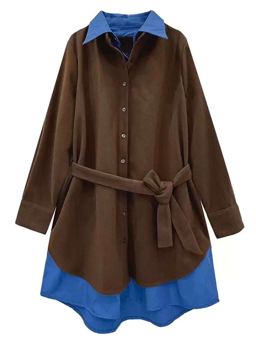 レイヤードカラーロングシャツドレス