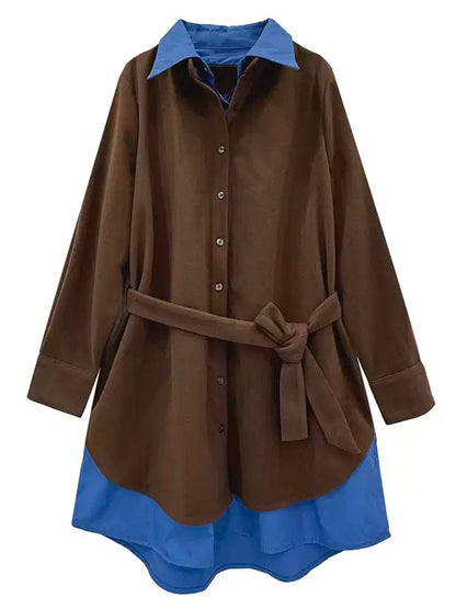 レイヤードカラーロングシャツドレス