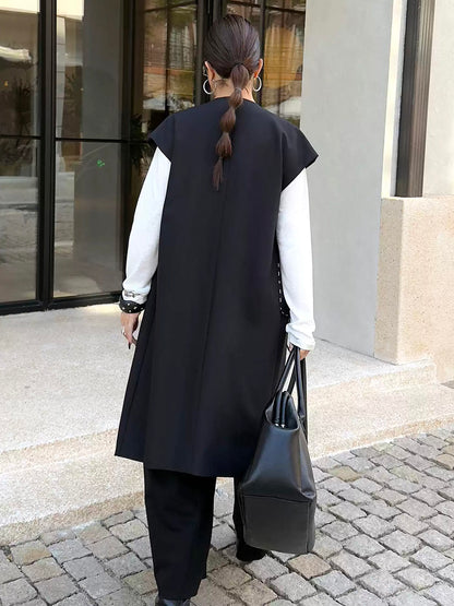 ノーカラードロップロングベスト