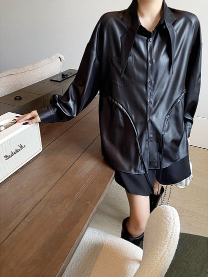 サテンライクギャザーブラウス