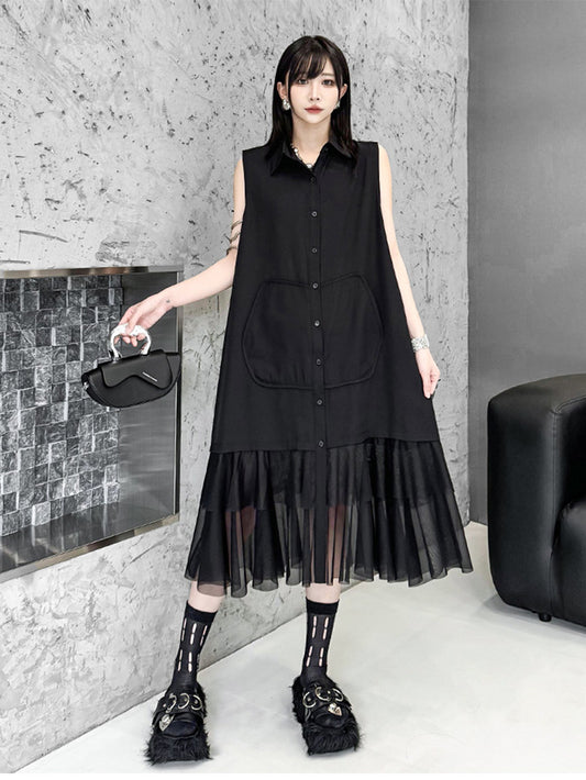 カーブヘムチュールシャツドレス