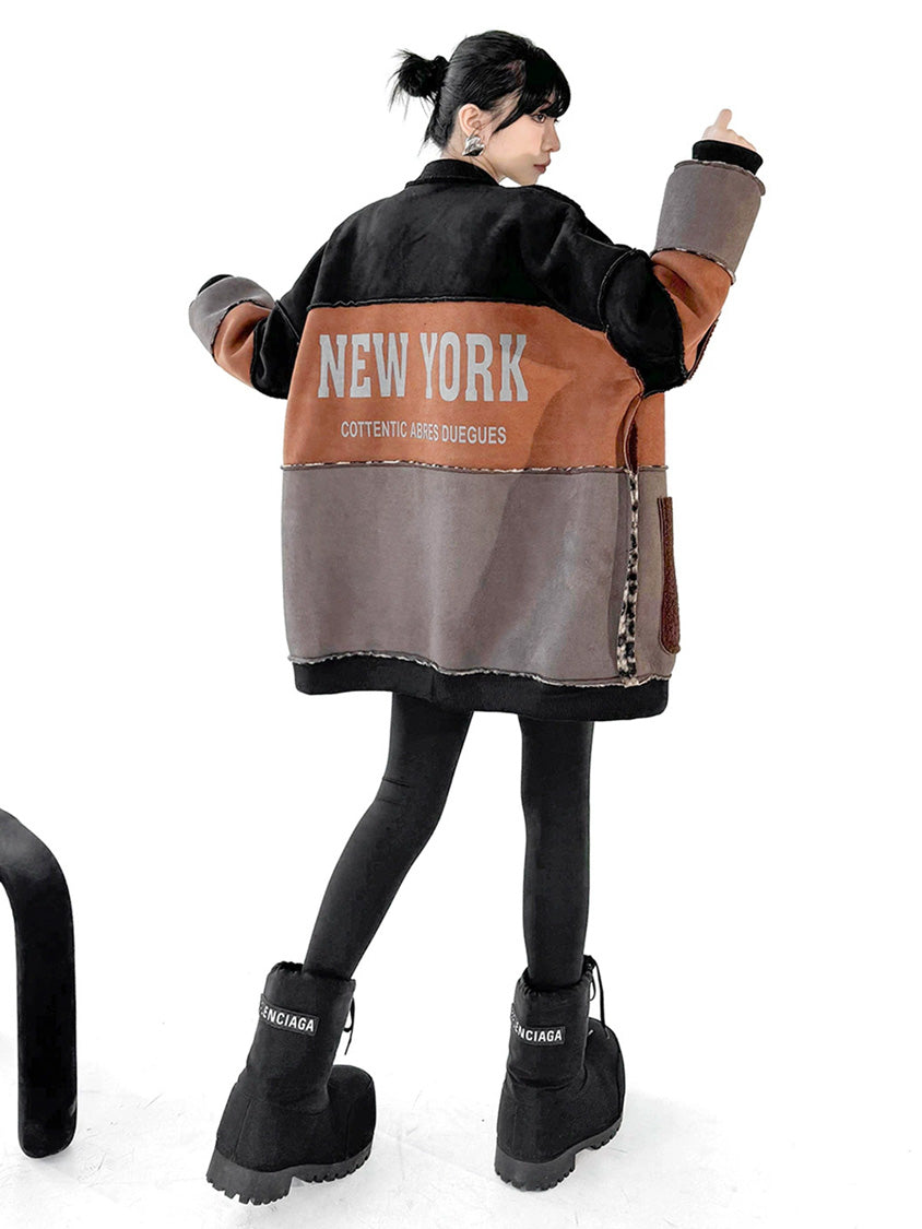 ブロックレオパードリバーシブルボアコート