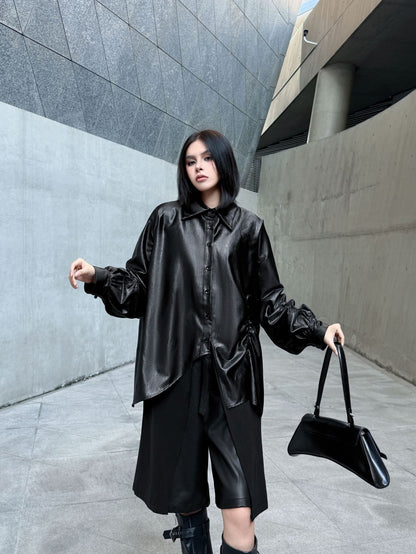 ギャザースリーブシャツブラウス