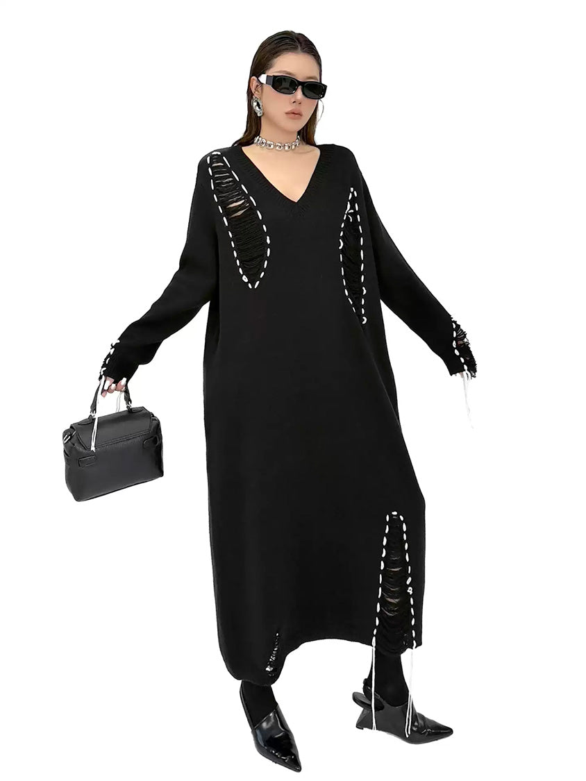 ダメージステッチニットドレス