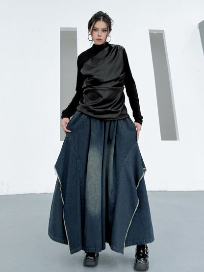 Scarf tie blouse and denim pants series 