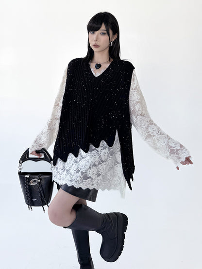 Mesh stitch top and skirt