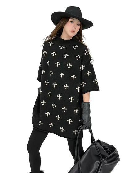 クロスパターンニットトップ