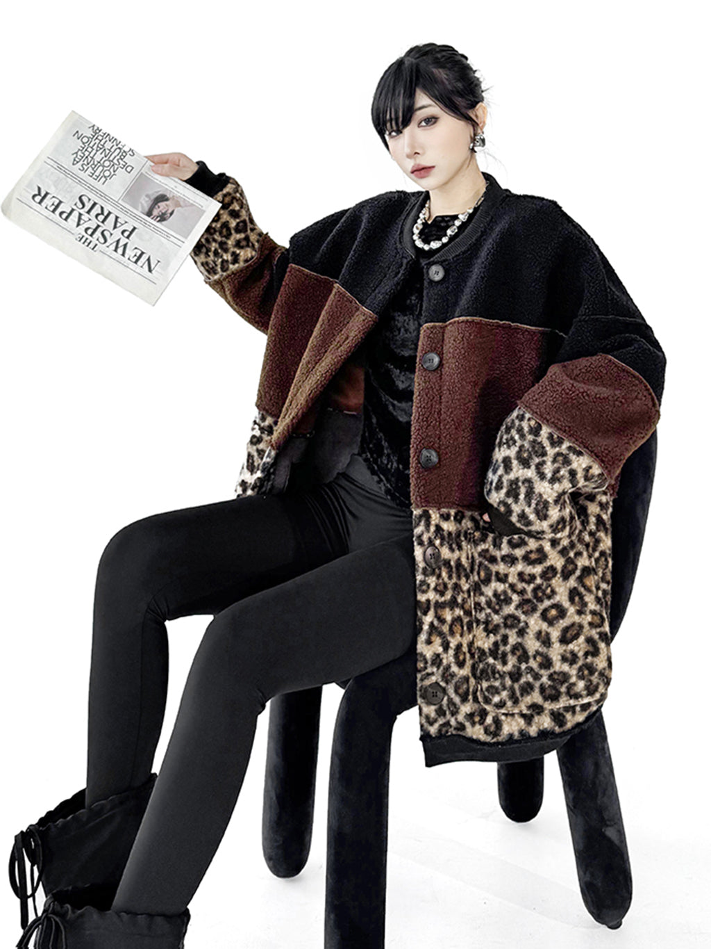 ブロックレオパードボアジャケット