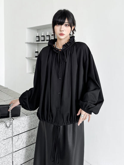 Scarf tie blouse and denim pants series 