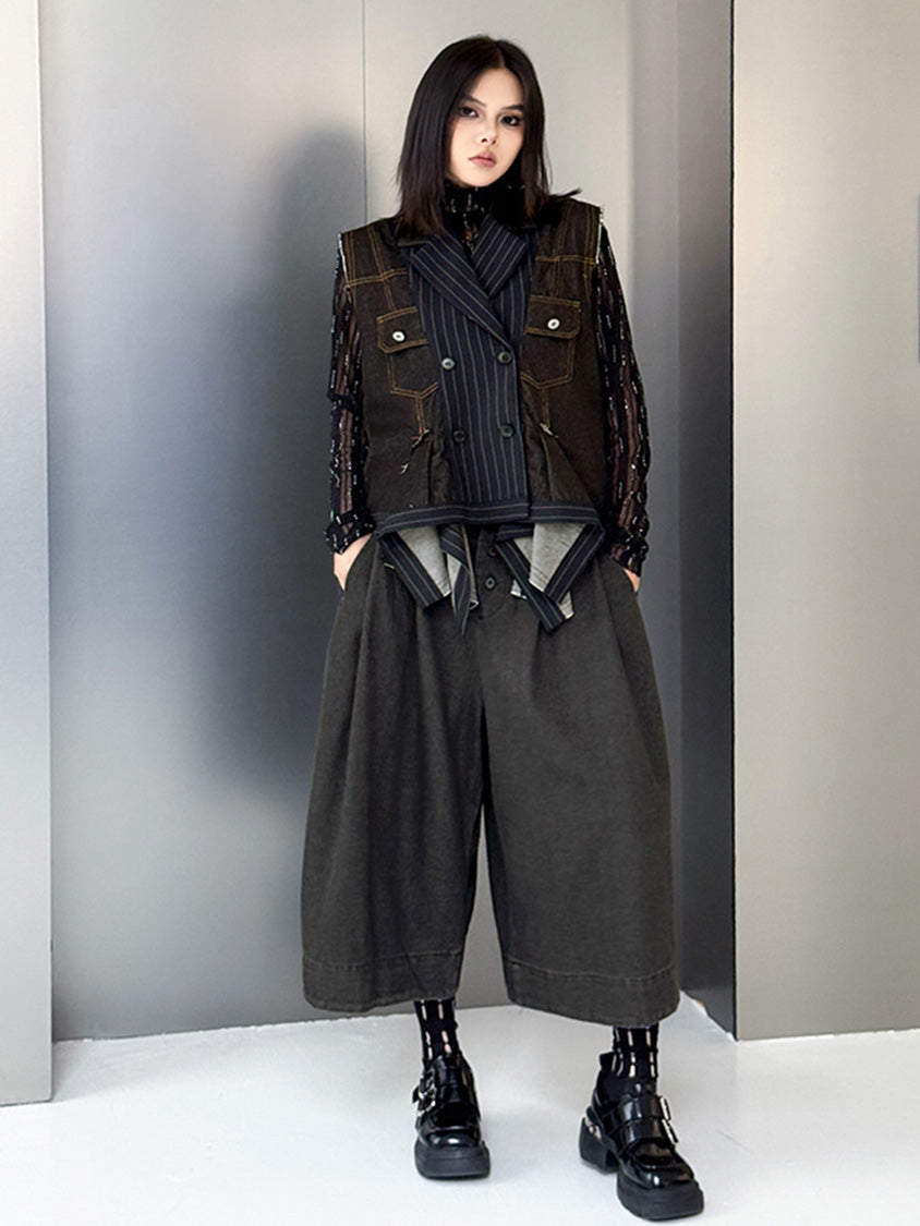 デニムピンストライプレイヤードベスト