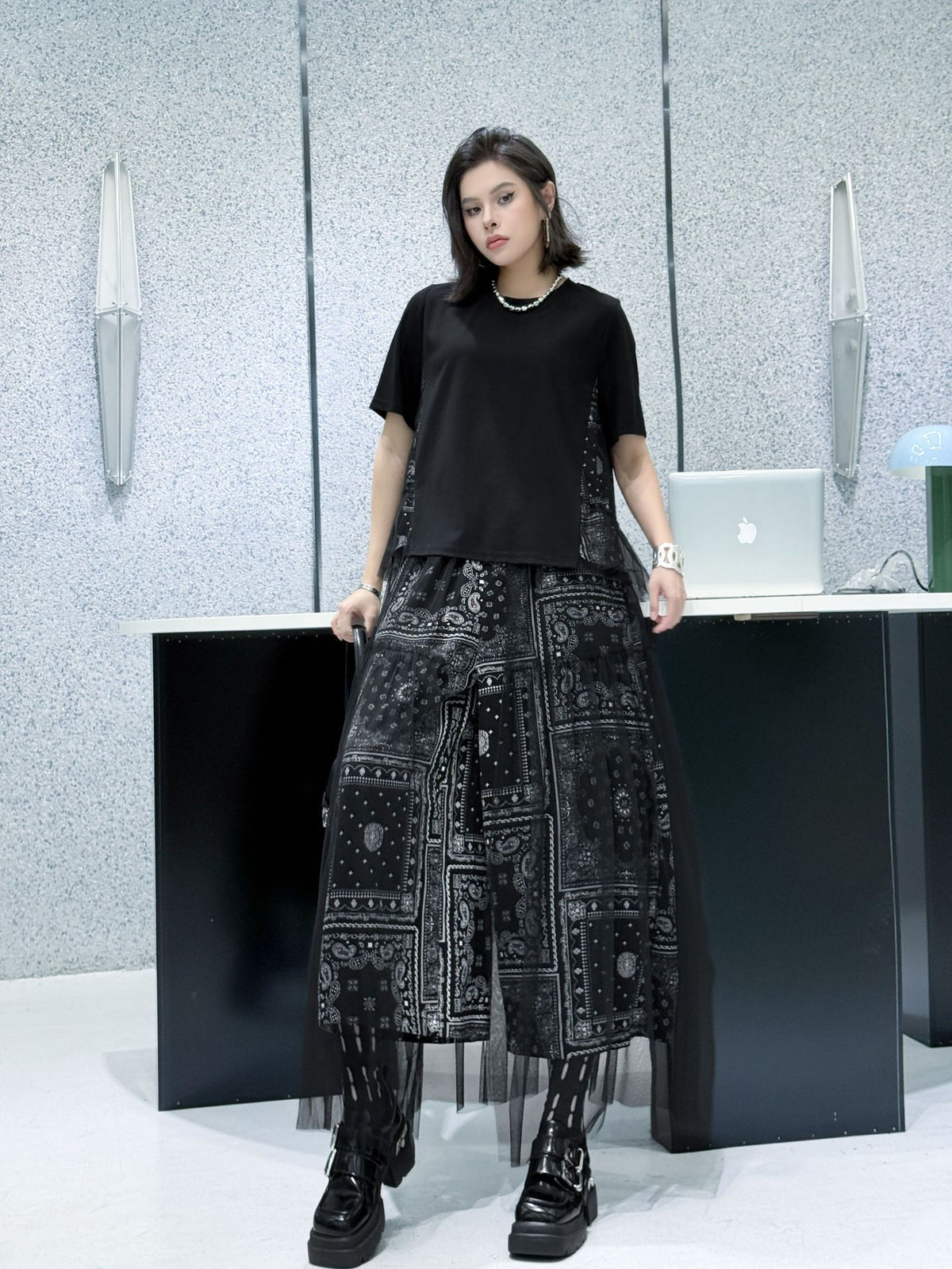 Scarf tie blouse and denim pants series 