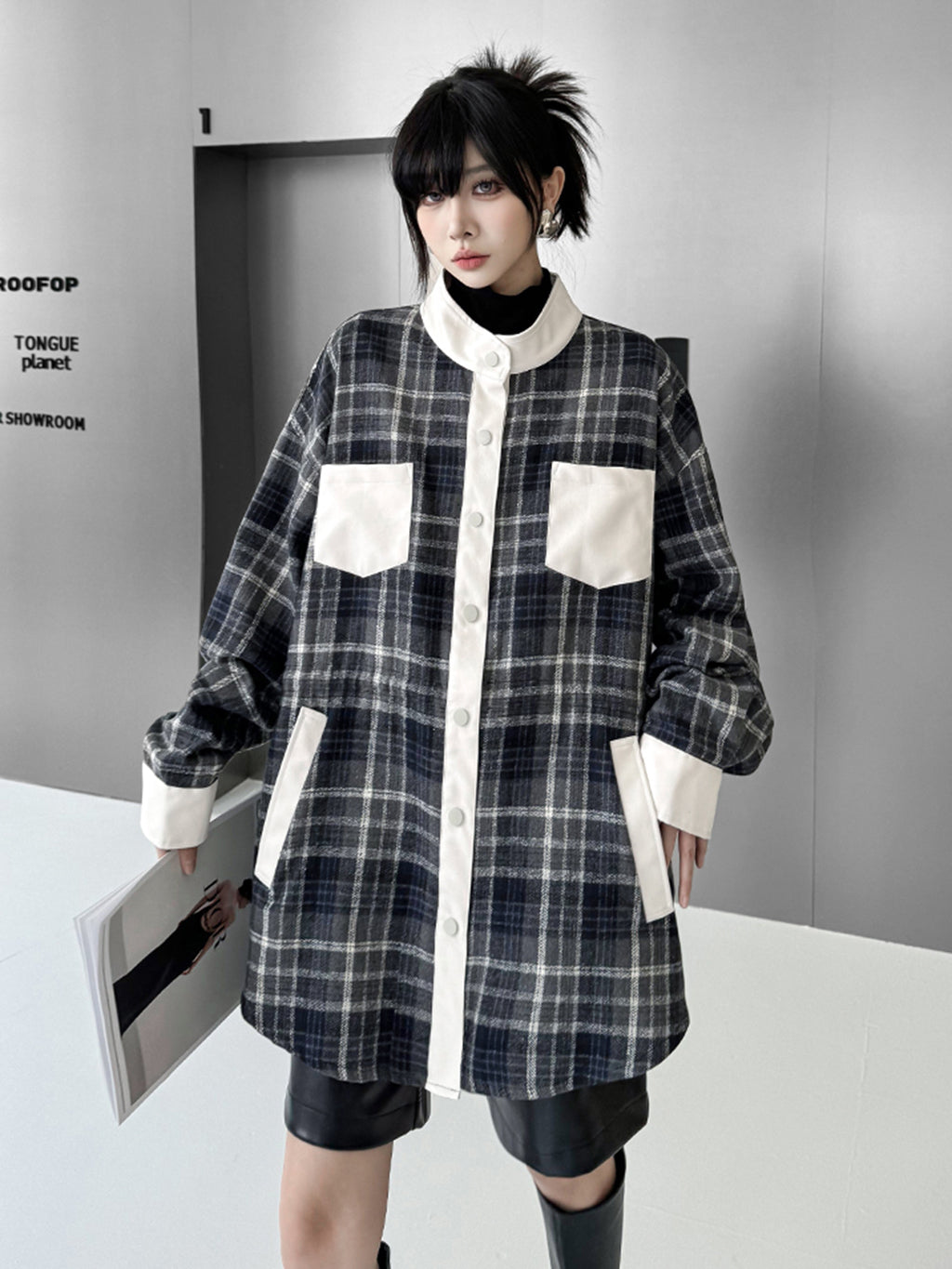Scarf tie blouse and denim pants series 